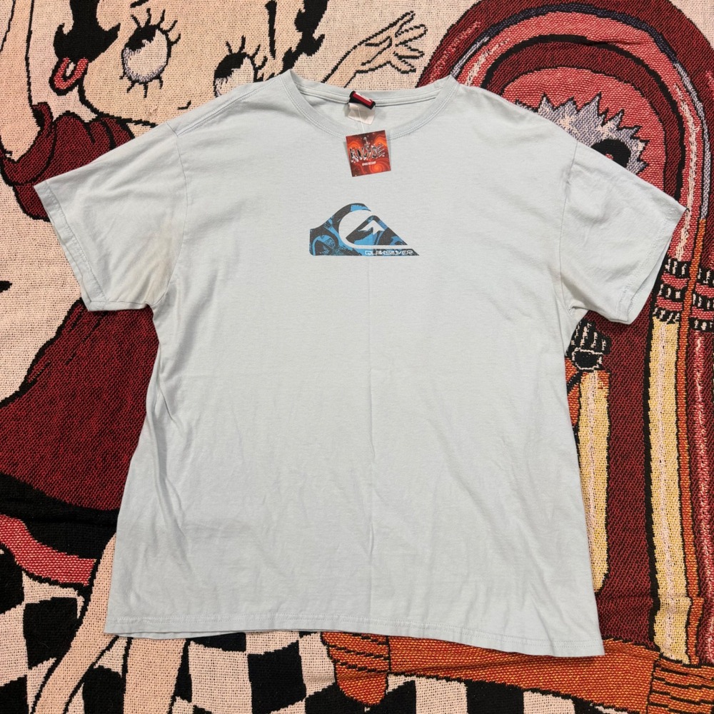 Vintage Quiksilver Logo T-Shirt Mens Light Blue Surf Skate Graphic Tee